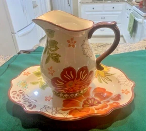 Wonderful Coastline Imports Dutchwax Floral Pitcher & Platter - Picture 1 of 14