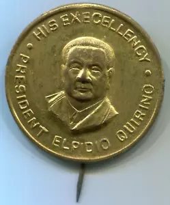 Vintage 1948-53 Philippines President Elpidio Quirino Political Pin Gold 33mm. - Picture 1 of 2