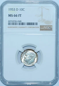 1953 D NGC MS66FT Full Torch Roosevelt Silver Dime - Picture 1 of 2