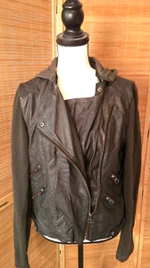 Silence + Noise Distressed Dark Brown Vegan Leather & Sweatshirt Jacket Size L - Picture 1 of 9