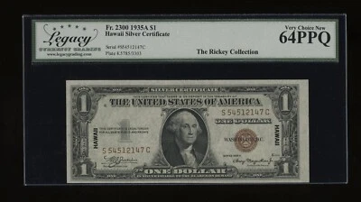 DBR 1935-A $1 Silver Hawaii SC Block Fr. 2300 Legacy 64 PPQ Serial S54512147C - Image 1 of 2