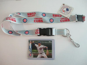 CHICAGO CUBS WHITE PINSTRIPE LANYARD PLUS COLLECTIBLE KRIS BRYANT PLAYER CARD - Picture 1 of 3