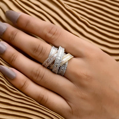 Multi Layered Criss Cross Ring 5.30 Ct Real SI/H Diamond 14k Two Tone Solid Gold - Image 1 of 4