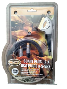 SCART Plug to 2x RCA plus S-VHS Plug Cable 1.5 Metres 24 Karat gold Plated Plugs - Picture 1 of 2