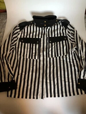 LNWOT Women Louis Vuitton B/W Stripe Blouse 40 Leather Shoulder Strap Silk Blend Foto 1 de 4
