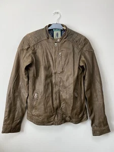 Scotch Shrunk Jungen Echtleder braun Reißverschluss Biker Jacke Größe 14 - Bild 1 von 8
