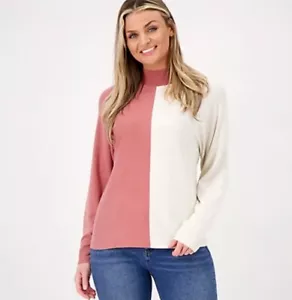 NWOT Candace Cameron Bure Colorblocked Mock-Neck Sweater In Rose/ Oatmeal Sz M - Picture 1 of 3