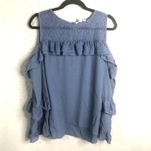 Blue Lace Boho Top Womens Extra Large Sheer Sleeves Feminine Artsy Victorian NEW - Picture 1 of 18