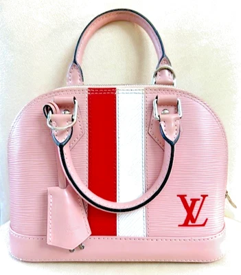 Bolso de Mano Louis Vuitton Alma BB Epi Cuero Rosa Plata Herrajes Rosa Rojo Rayas Foto 1 de 4
