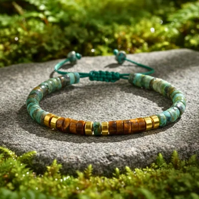 Delicada pulsera ojo de tigre turquesa africana tubo cuentas curación apilable regalo Foto 1 de 3