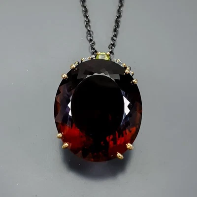 Fine Art 85ct+ Natural Cognac Quartz Necklace 925 Sterling Silver 17"/N26007 - Image 1 of 4