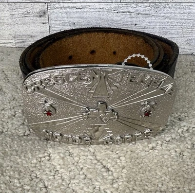 Crescent Temple Motor Corps Hebilla de Cinturón y Cinturón de Cuero Templo Masónico Foto 1 de 4