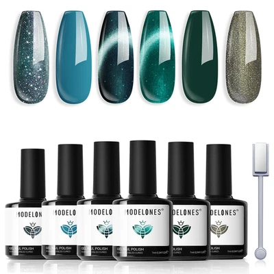 UV Nagellack Magnetisch 6 Farben Glitzer Blau Grün Cat Eye Soak Off Gel Nail Art - Bild 1 von 4