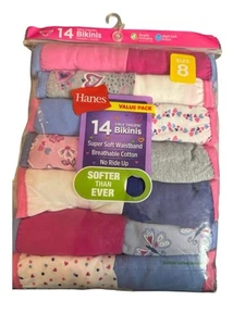 Hanes Girls Super Soft Tagless Bikini Underwear 14 Pair Value Pack Size 8 New - Picture 1 of 4