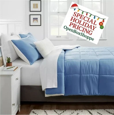 AZUL CLARO - Edredón reversible de microfibra (talla DOBLE extra largo)- piel de oveja sintética Foto 1 de 4