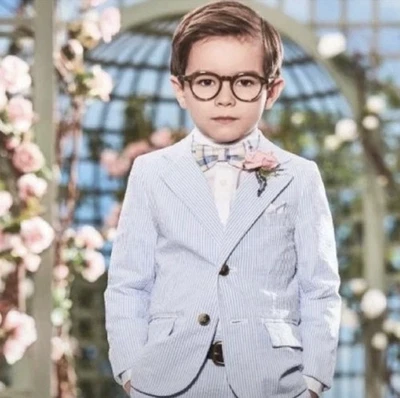 Janie and Jack atlantic blue and white striped seersucker blazer jacket size 4 - Image 1 of 4