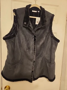 Denim&Co Weste 2 XL Wildlederimitat schwarz Kunstfellfutter Druckknopf Fronttaschen D&Co - Bild 1 von 7