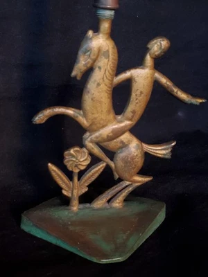 Original Vintage Art Deco Bronze Budoir Lamp Base in Hagenauer Style~Lady Rider - Image 1 of 4