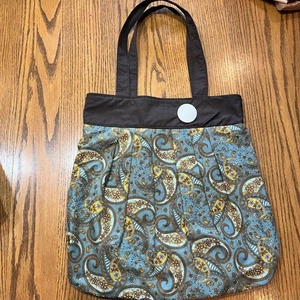 Handmade Paisley Tote Bag Shoulder Bag Purse Brown Blue Floral Print - Picture 1 of 11