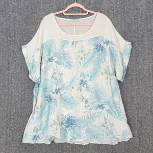 Lungo L'Arno Tunika Top Damen 3X weiß blau geblümt 100% Leinen Italy Lagenlook - Bild 1 von 10