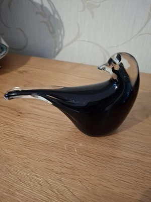 Heavy Glass Hand BlownBlack Bird Paperweight Possibly Murano .VGC. 4.5x6.5inches - Image 1 of 3
