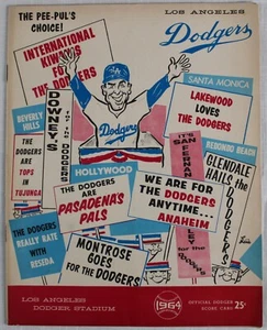 Los Angeles Dodgers  1964 Score Card -Reds - Unscored - Picture 1 of 4