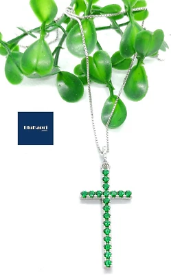 Collana donna  in Argento 925  ciondolo Croce classica con zirconi VERDE - Immagine 1 di 4