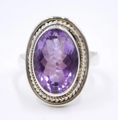 6.7 GM 925 Argento Sterling Naturale Ametista Taglio Gemma Sottile Anello 7.25 " - Immagine 1 di 4
