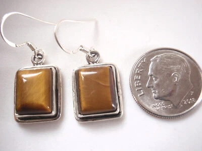 Pendientes colgantes rectangulares ojo de tigre de plata de ley 925 Foto 1 de 3