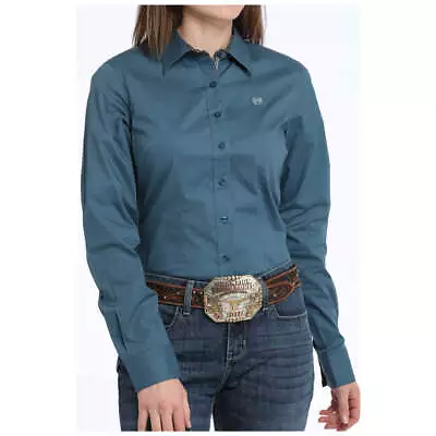 Camisa occidental MSW9165060 Cinch para mujer manga larga con botones - verde azulado liso NUEVA Foto 1 de 2