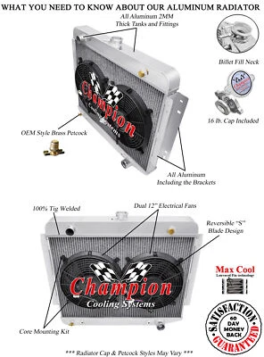 Radiador de 4 filas KR Champion con 2 ventiladores de 12" para Dodge Ramcharger V8 Eng 1974-1978 Foto 1 de 4