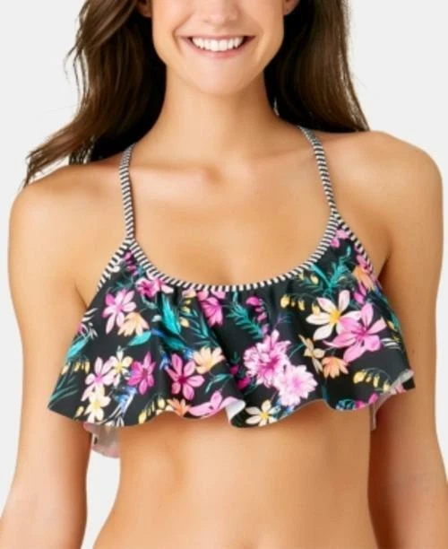 $20 California Waves Juniors Wildflower Flounce Racerback Bikini Top Size LARGE - Image 1 of 1