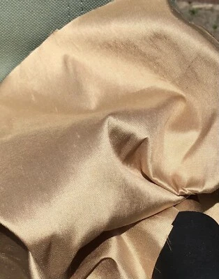 100% SILK SMOOTH DUPION SANDY  GOLD FABRIC REMNANT 46 CMS. X 87 CMS. NEW ITEM! - Image 1 of 4