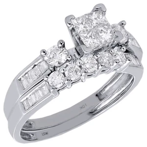 Princess Diamond Wedding Bridal Set 10K White Gold Engagement Ring 0.90 Ct - Picture 1 of 5