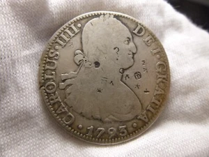 1793 Mo FM Mexico 8 Reales Silver Charles IV Coin chopmarks - Picture 1 of 2
