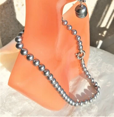 COLLAR DE PERLAS GRIS MALLORCA/MALLORCA 8MM BROCHE DE RODIO ESTILO VINTAGE MAYORICA Foto 1 de 4