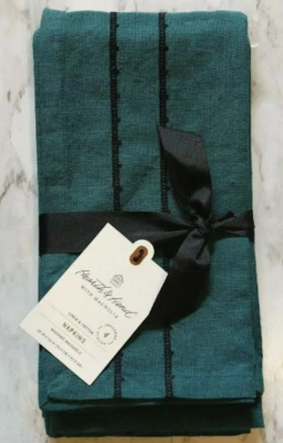 Hearth Hand Magnolia 4 Blue Napkins Black Embroidery 20 x 20 Linen & Cotton NWT - Image 1 of 2