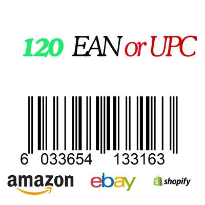 MARKENLOS 120 Codici EAN-UPC Codici a Barre Certificati EAN-13 Shopify, Amazon, Ebay, Google