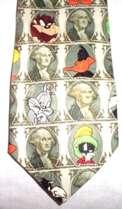 Looney Tunes Bugs Bunny & Gang Dollar Bill Print Neck Tie 1997 - Picture 1 of 2