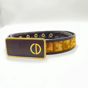 Christian Dior Trotter Canvas Belt 28inch Brown Leather Auth 533 - Picture 1 of 5