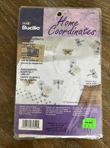 VTG 2002 Bucilla Daisies Butterfly Dragonfly Dresser Scarf Doily Set #65349 - Picture 1 of 6