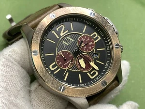 Armani Exchange AX1518 Black Dial Brown Leather Chronograph Day Men Quartz Watch - Picture 1 of 18
