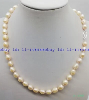 Precioso collar de perlas de arroz cultivadas de agua dulce rosa natural de 8-9 mm para mujer de 18 pulgadas Foto 1 de 4