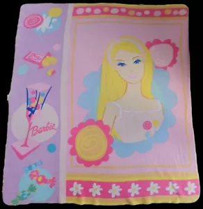 Vintage Barbie Fleece 52" X 56" Soft Throw Blanket 2003 Candy Sweets Graphics - Picture 1 of 9