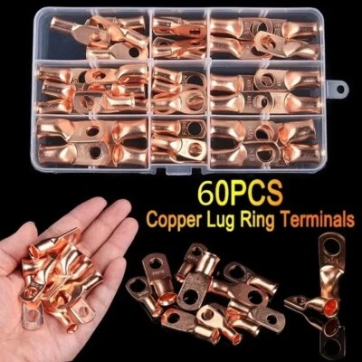 60PCS Ring Terminal Wire Lug Connector Ring SC6-25 Copper Brass Connectors Kit - Image 1 of 4
