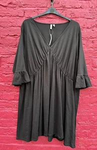 Asos Curve Black Jersey Frill Sleeves Casual Mini Dress Size 28 - Picture 1 of 9