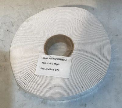 Cintura elástica antienrollable blanca 3/4 pulgadas x 12 yardas, EL-40WH Foto 1 de 2