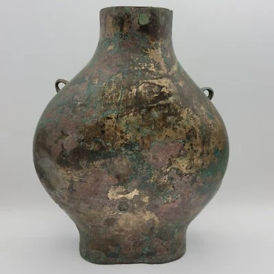 Bronze Flower Vase Jug Shape Patinated Antique Style Flat Back - Image 1 of 4
