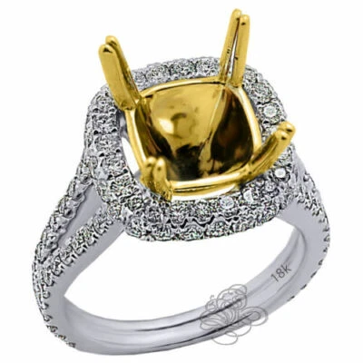 18K White & Yellow Gold 2.19CT Cushion Cut Radiant Diamond Halo Engagement Ring  - Image 1 of 3