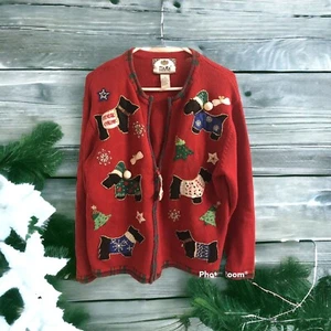 Cárdigan Vintage Feo Suéter de Navidad Scottie Perro Talla M TIARA INTERNATIONAL - Imagen 1 de 8